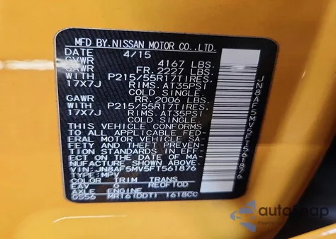 2015 Nissan Juke S from USA, damaged, VIN JN8AF5MV5FT561876